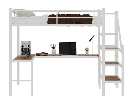 Loft Bed & L-Shaped Desk, Large Storage Space