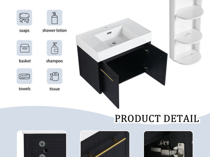 Modern Wall Mounted Bathroom Vanity With Thick Edge Resin Sink And Storage Rack