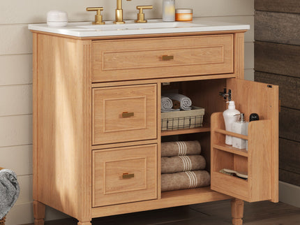 Bathroom Vanity With Sink, Flip Drawer & Adjustable Shelf - Natural