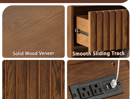 Nightstand With Hidden Charging Station USB Ports & Outlet Hole