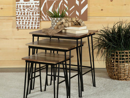 3 Piece Nesting Table With Hairpin Legs - Brown