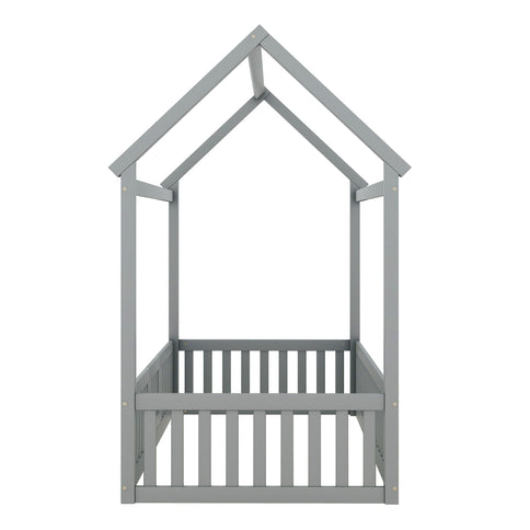 Wood House Bed With Fence And Door