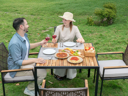 5 Piece Patio Dining Table Set, Acacia Wood Table Top With Umbrella Hole
