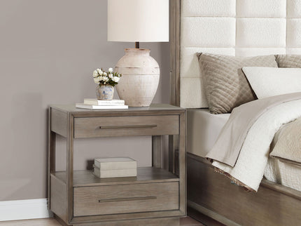 Prescott - 2 Drawers Nightstand With Open Shelf - Taupe