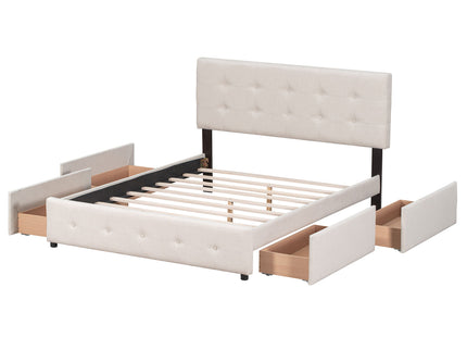 Upholstered Platform Bed With Classic Headboard And Drawers, No Box Spring Needed