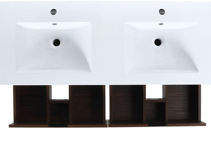 Modern Floating Bathroom Vanity With Dual Resin Sink, Soft Close Drawers