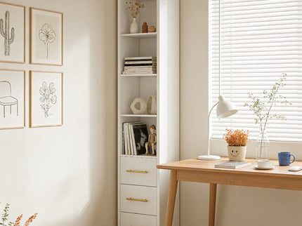 Tall Storage Cabinet With 3 Drawers For Bedroom - White