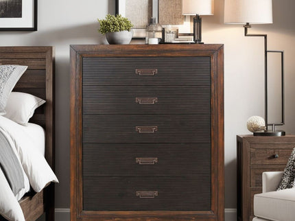 5 Drawer Chest, 2 Tone - Brown