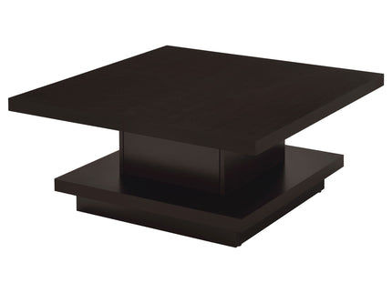 Square Coffee Table With Geometric Design And Storage Shelf - Cappuccino