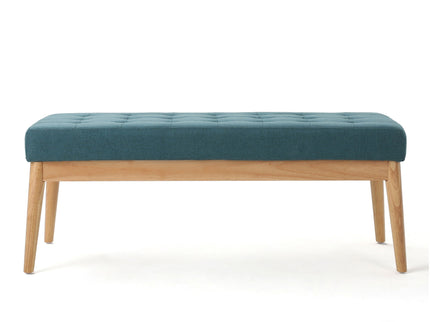 Vibratory - Button Tufted Upholstered Ottoman With Splayed Wooden Legs - Teal / Natural