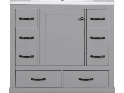Modern Bathroom Vanity With Sink, 6 Drawers, Adjustable Shelf