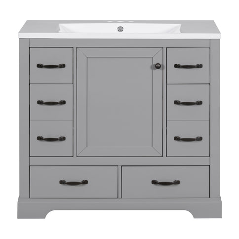 Modern Bathroom Vanity With Sink, 6 Drawers, Adjustable Shelf