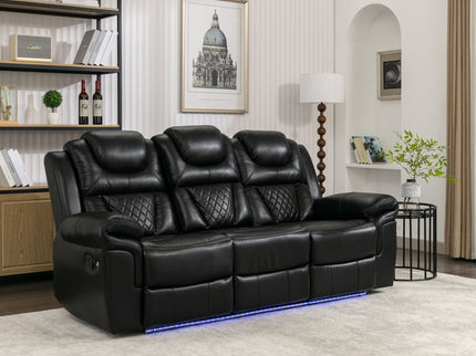 Home Theater Seating Manual Recliner Chair With Center Console And Led Light Strip For Living Room