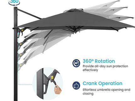Round Cantilever Patio Umbrella With 360 Rotation & Infinite Tilt Adjustment