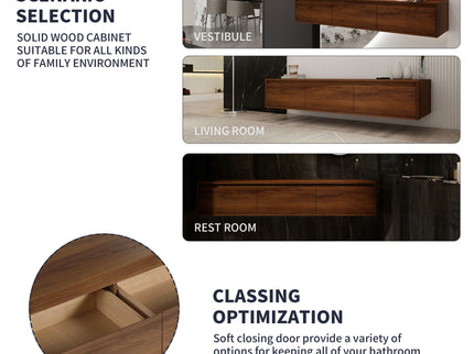 Modern Wall Mounted Bathroom Vanity With Resin Sink And Soft Close Drawer - Brown Ebony