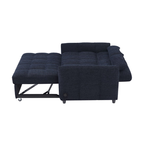 Loveseat Sofa Pull-Out Bed With Adjustable Backrest, 3 USB Ports And 2 Lumbar Pillows For Living Room