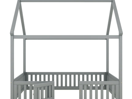 Wood House Bed With Fence And Door