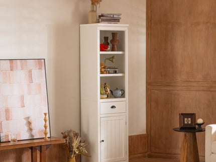 Retro Style 75'' Tall Display Shelf With Cabinet For Hallways Living Room Kitchen - White