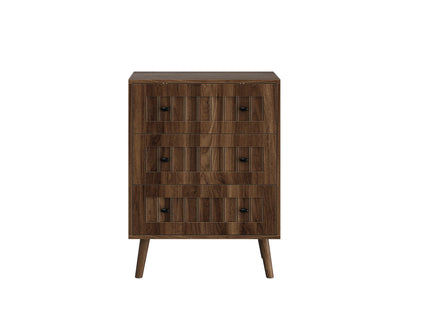 3 Drawer Dresser, Storage Cabinet With Vertical Grooves For Bedroom - Walnut