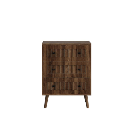 3 Drawer Dresser, Storage Cabinet With Vertical Grooves For Bedroom - Walnut