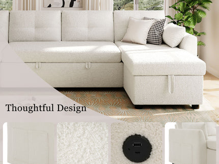 U-Shaped Sectional Sofa Bed With Storage And USB Ports