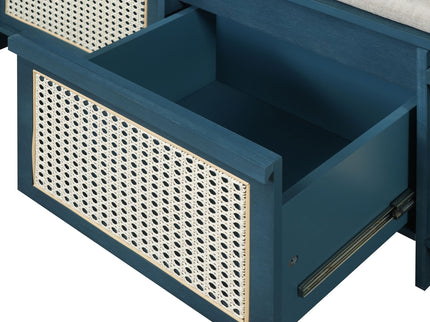 Entryway Shoe Bench With Drawers & Button Tufted Cushion