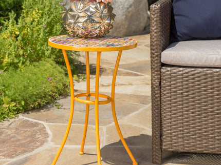 Outdoor Side Table With Tile Mosaic Table Top - Yellow