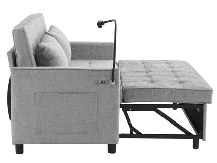 Pull-Out Sleeper Sofa With Reversible Backrest Cushion, Side Pockets, 2 USB Ports And A Phone Holder For Living Room