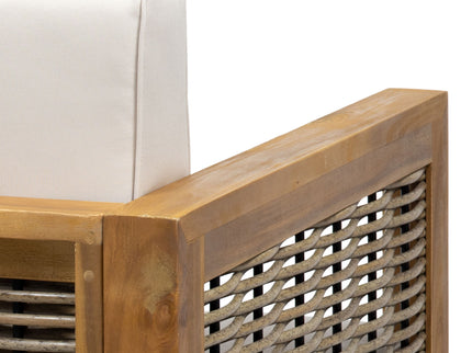 Outdoor Acacia Wood Club Chair With Wicker Accents