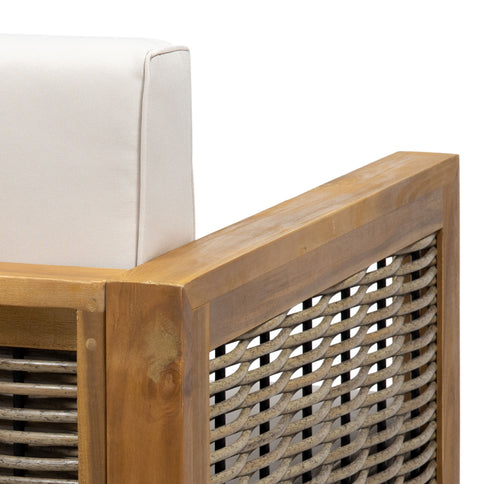 Outdoor Acacia Wood Club Chair With Wicker Accents