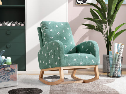 Modern Accent Rocker Armchair With Side Pocket, Upholstered High Back