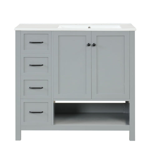 Bathroom Vanity With Sink Top, Bathroom Vanity Cabinet With 2 Doors And 2 Drawers, Open Shelf