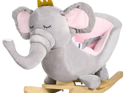 Qaba - Baby Rocking Horse Elephant Rocking Chair Toddler Rocker Toy With Sound Wooden Base Seat Safety Belt For 1.5-3 Year Old - Gray