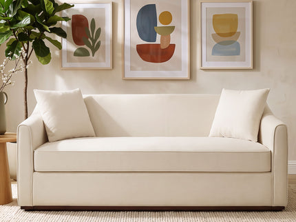 3 Seater Sofa With Wrap Around Armrests And Throw Pillows, For Living Room - Oatmeal