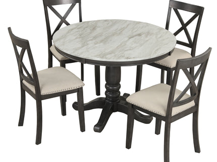 5 Pieces Dining Table And Chairs Set For 4 Persons, Kitchen Room Solid Wood Table With 4 Chairs
