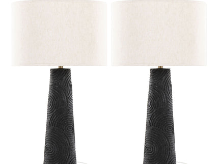 Kona - Contemporary Table Lamp (Set of 2) - Matte Black / Modern Brass / Natural