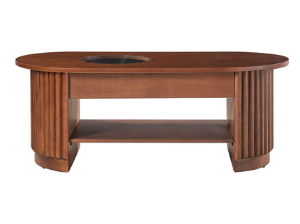 Fluted Oval Coffee Table With Drawers, 2 Tier Cocktail Table