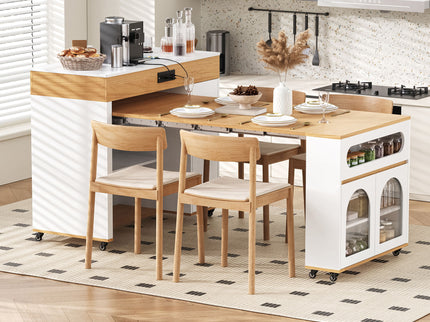 Extendable Dining Table With Folding Top, Rolling Kitchen Island With Drawers And Power Outlet
