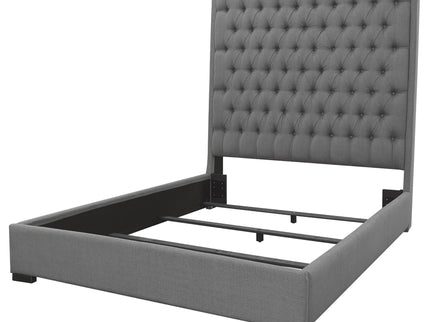 California King Upholstered Panel Bed With Tufted Headboard - Gray