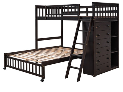 Bunk Bed With 6 Drawers And Flexible Shelves, Bottom Bed With Wheels