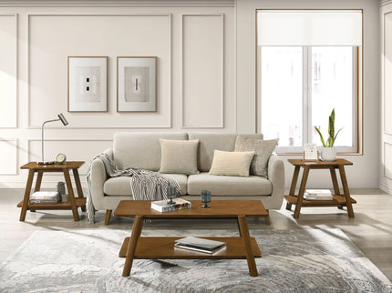 Metz - Mid-Century Modern Wood Shelf 3 Piece Coffee Table Set - Walnut
