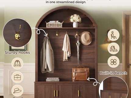 Arched Top Hall Tree With 5 Hooks