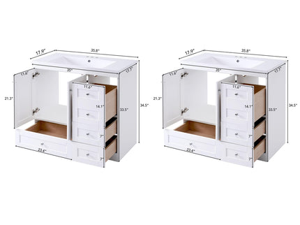 Shaker Free Standing Bathroom Vanity Cabinet & Sink, Soft Close Drawers, Soft Close Doors