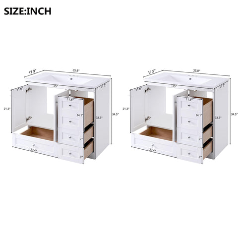 Shaker Free Standing Bathroom Vanity Cabinet & Sink, Soft Close Drawers, Soft Close Doors