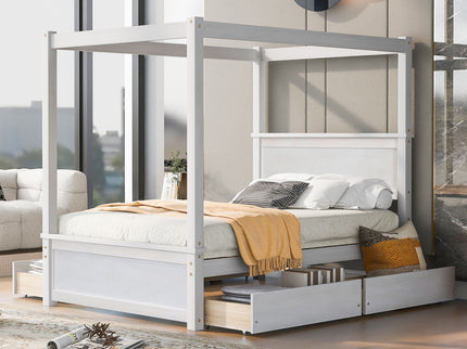 Canopy Platform Bed With Drawers, Support Slats, No Box Spring Needed