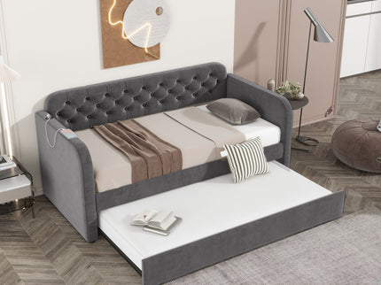 Upholstered Daybed With Trundle And USB Charging Design
