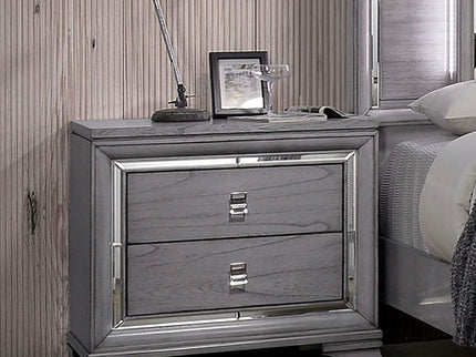 Nightstand With Mirror Trim - Light Gray