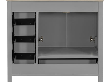 Bathroom Vanity With Sink Combo, 2 Soft Close Doors And 5 Drawers