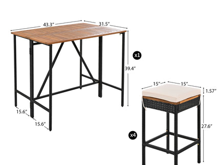 Outdoor Acacia Wood Bar Height Table And Eight Stools With Cushions