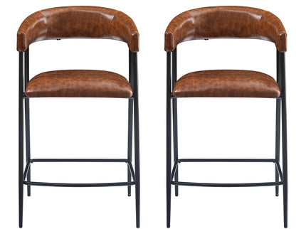 Counter Stools (Set of 2), Upholstered Counter Stools With Iron Frame, Backrest, Footrest, Arm Counter Stools For Home Bar, Kitchen Counter - Brown